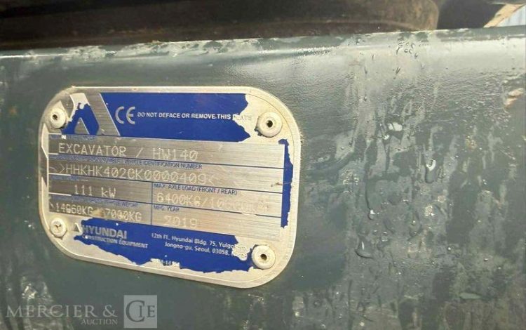 HYUNDAI PELLE HW140 EXCAVATOR – AN2019 – 7336 HEURES  HHK000409