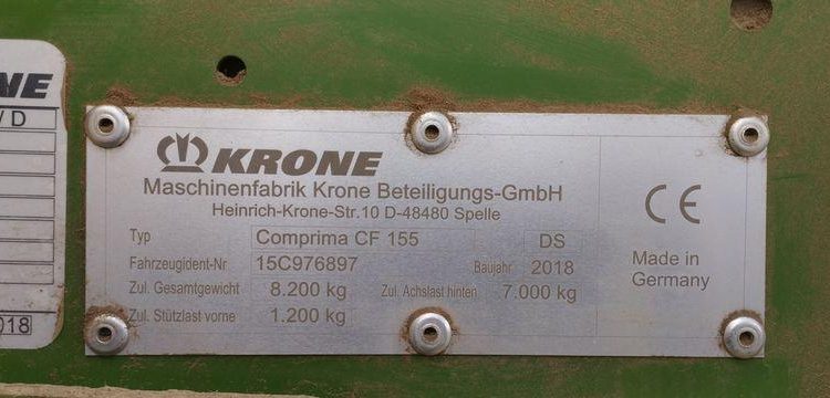 KRONE COMBINE PRESSE ENRUBANNEUSE COMPRIMA CF 155 XC-XTREME- 2 ESSIEUX – PTAC 9 T  76 897