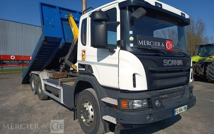 SCANIA PORTEUR P410 AMPLIROLL AVEC PLATEAU – PTAC 26 TONNES – DIESEL  – ANNEE 2019 BLANC FC-614-YB