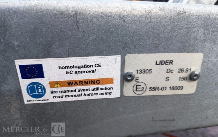 LIDER REMORQUE PORTE VOITURE 39790 – 2 ESSIEUX – PTAC 2,7 TONNES – ANNEE 2020  FP-284-TR