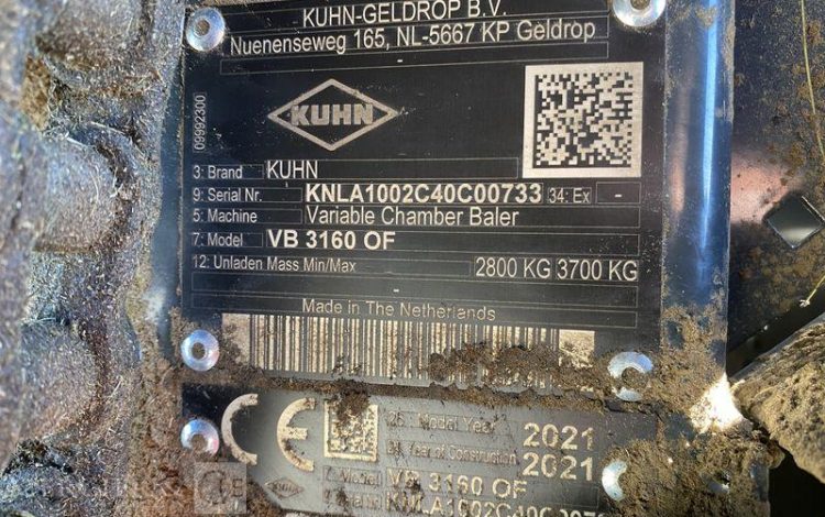 KUHN PRESSE A BALLE RONDE CHAMBRE VARIABLE VB 3160 OF – ANNEE 2021  733
