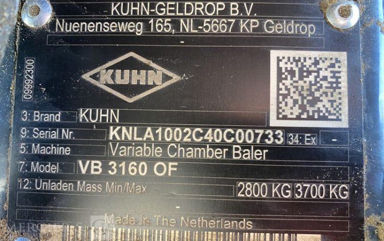 KUHN PRESSE A BALLE RONDE CHAMBRE VARIABLE VB 3160 OF – ANNEE 2021  733