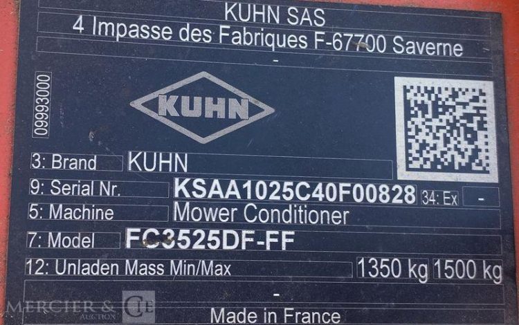 KUHN FAUCHEUSE CONDITIONNEUSE A DISQUES FRONTALE FC3525DF-FF – ANNEE 2021  828