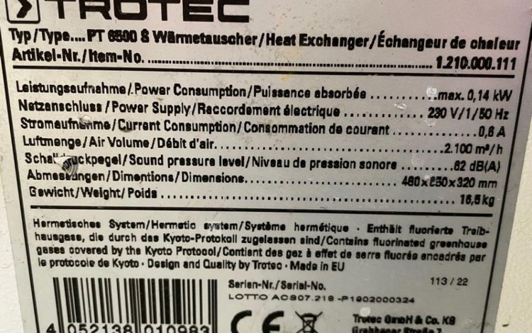 TROTEC PT6500S  CLI011114