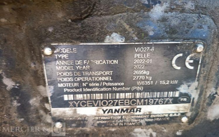 YANMAR MINI PELLE VIO27-6 SUR CHENILLES – 2,7 TONNES DIESEL – 2735 HEURES – ANNEE 2022 ROUGE 19767