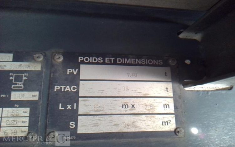 FRUEHAUF SEMI REMORQUE HAYON 3 ESSIEUX PTAC 38T  EA-490-ZR