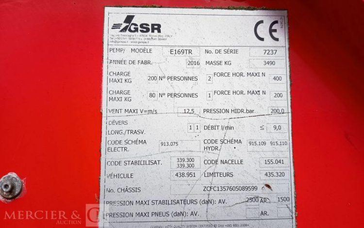 GSR 35S11 AVEC NACELLE GSR E169TR 11M – DIESEL – 1727 HEURES – ANNEE 2016 ROUGE EC-998-WD