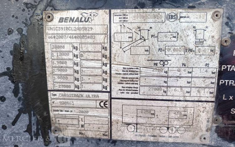BENALU SEMI REMORQUE BENNE BASCULANTE –  3 ESSIEUX  – PTAC : 38 TONNES – ANNEE 2020  FP-939-NS