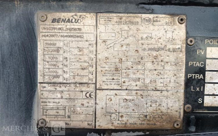 BENALU SEMI BENNE BASCULANTE – 3 ESSIEUX – PTAC 39 TONNES  – ANNEE 2020  FP-950-NS