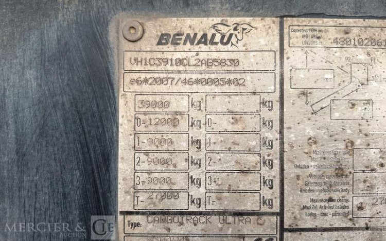 BENALU SEMI BENNE BASCULANTE – 3 ESSIEUX – PTAC 39 TONNES  – ANNEE 2020  FP-950-NS