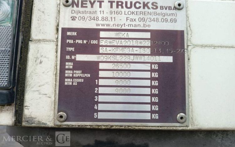 WEKA SEMI REMORQUE A RAIL COULISSANT DOUBLE ETAGE –  2 ESSIEUX – ANNEE 2018  QAHE603