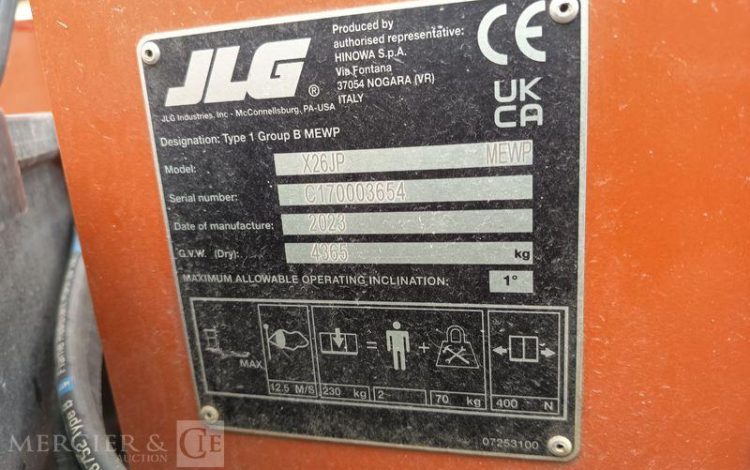 JLG NACELLE ARAIGNEE X26JP A CHENILLES  – 25,6 M – DIESEL – 417 HEURES  – ANNEE 2023  3654