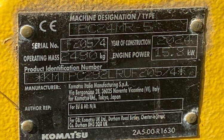 KOMATSU MINI PELLE PC24MR-5 SUR CHENILLES – 2,5 TONNES – DIESEL – 202 HEURES -ANNEE 2024  20574