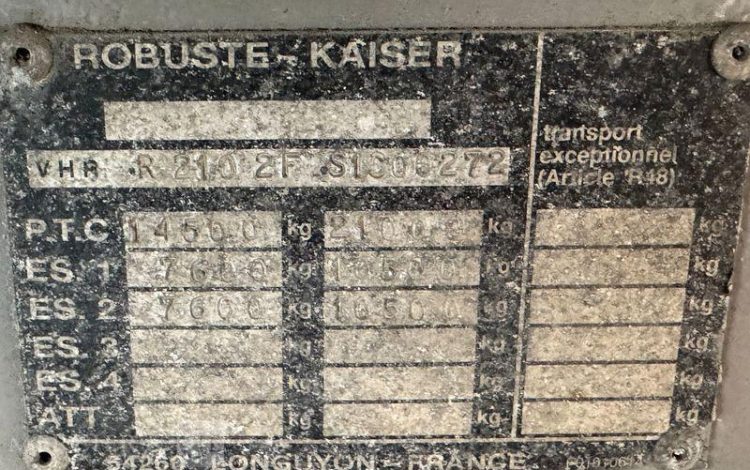 ROBUSTE KAISER PLATEAU R210F1C – 2 ESSIEUX AVEC ESSIEU DIRECTIONNEL – PTAC 14,5T – ANNEE 1995  2737RG76
