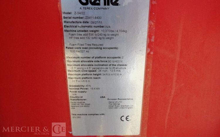 GENIE NACELLE 12M AUTOMOTRICE Z34/22 IC AN2011  8430