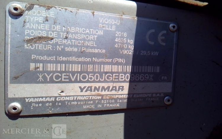 YANMAR VIO50-U MINIPELLE 5T ANNEE 2016 – 4653 HEURES  9669