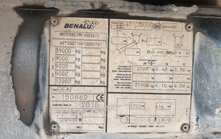 BENALU SEMI BENNE BASCULANTE 3 ESSIEUX – PTAC 39 TONNES – ANNEE 2015  DP-696-PE
