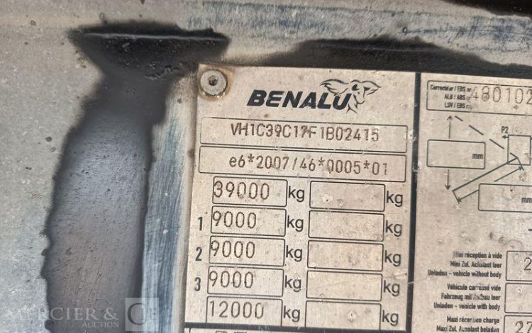 BENALU SEMI BENNE BASCULANTE 3 ESSIEUX – PTAC 39 TONNES – ANNEE 2015  DP-696-PE