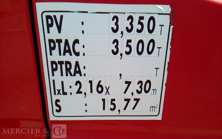 IVECO 35-120  NACELLE  SUR VL GSR 169TR 16M  2736H AN2019 ROUGE FD-340-QA