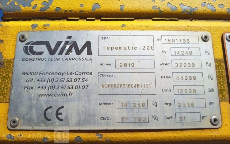 IVECO STRALIS 420 PORTE ENGIN DIESEL – PTAC : 32 TONNES – 317155 KMS – ANNEE 2019 JAUNE FG-284-XS
