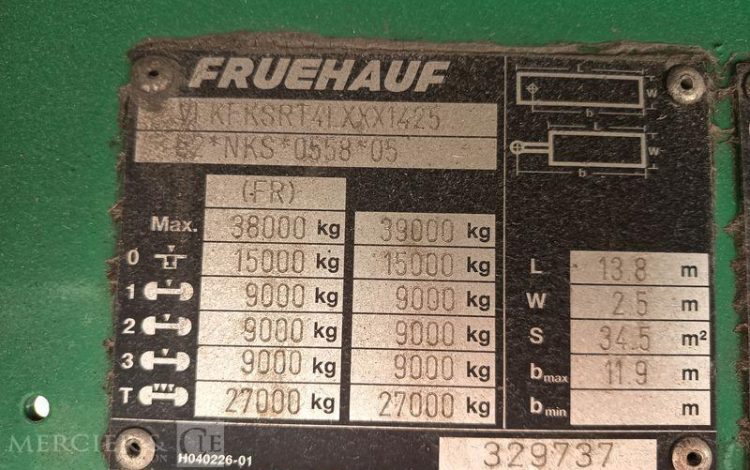 FRUEHAUF SEMI REMORQUE FOURGON AVEC HAYON PALFINGER – 3 ESSIEUX – PTAC 38 T – ANNEE 2020 BLANC FR-876-QH