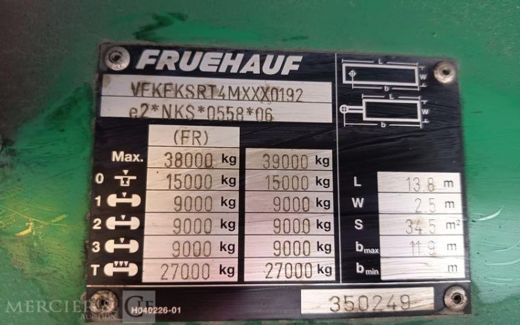 FRUEHAUF SEMI REMORQUE FOURGON – 3 ESSIEUX – PTAC : 38 TONNES – ANNEE 2021 BLANC FZ-792-KG