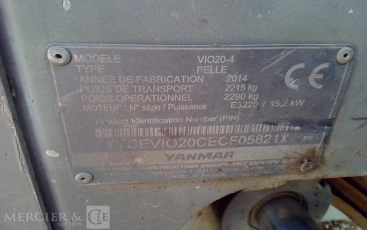 YANMAR MINI PELLE CANOPY VIO 20-4 – 2T3 – 4398H – AN2014  165426