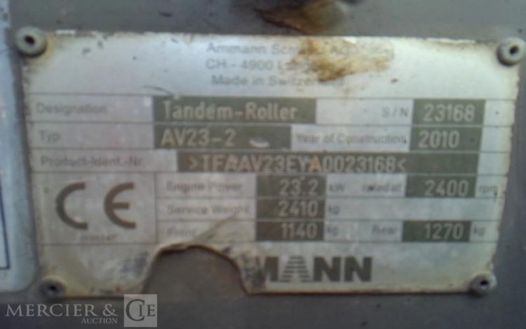 AMMANN ROULEAU TANDEM AV23-2 – 2,5T- 2333H – AN2010  24102093