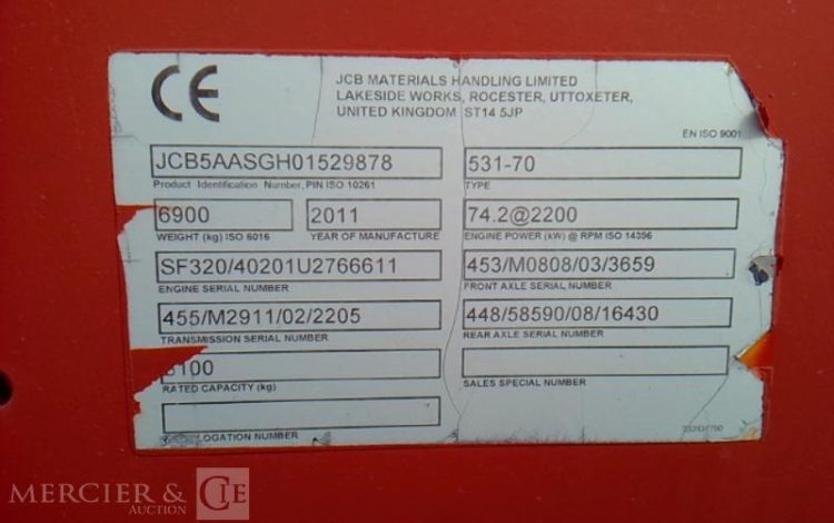 JCB CHARIOT TELESCOPIQUE 531-70 – 3T1 – 7M – 3356H -AN2011  529878