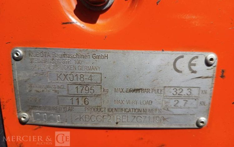 KUBOTA MINI PELLE KX018-4  – 1,8 TONNE  71196