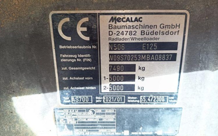 MECALAC CHARGEUSE A TOURELLE ROTATIVE AS700 – 0,65 M3 – 2958 HEURES – ANNEE 2021  AS700