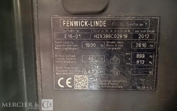 FENWICK CHARIOT ELEVATEUR E16-01 -AN 2012 – CAP 1T600 – 5122 HEURES ORA C02918