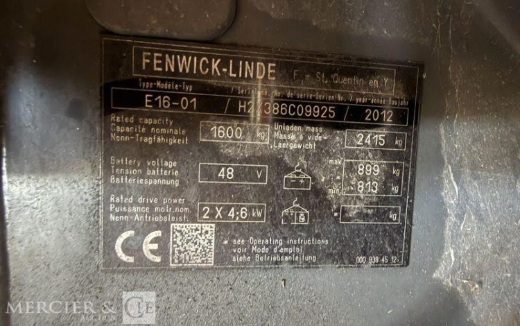 FENWICK CHARIOT ELEVATEUR E16-01 – CAP 1T600 – ANNEE 2012 – 5326 HEURES ROUGE C09925