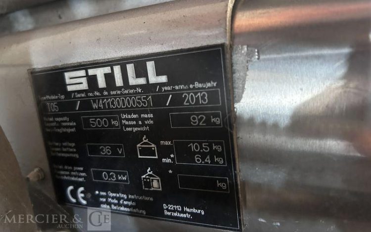 STILL TRANSPALETTE ELECTRIQUE T05 – CAP 500kg – AN 2013 – 93 HEURES GRIS D00551
