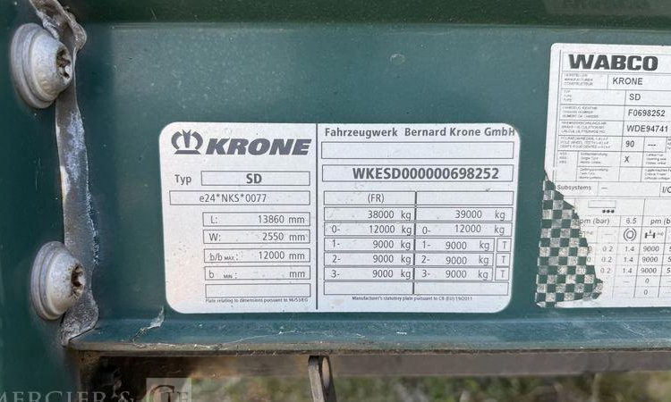 KRONE SREM PLSC 3 ESSIEUX 38T HAYON VERT EA-280-BQ