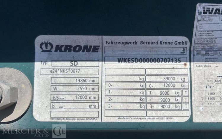 KRONE SREM FOURGON 38T 3 ESSIEUX  ED-263-ET