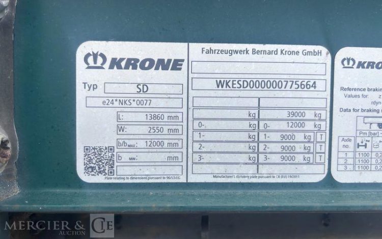 KRONE SREM PLSC 3 ESSIEUX 38T HAYON VERT EN-933-YL