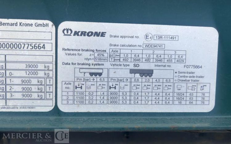 KRONE SREM PLSC 3 ESSIEUX 38T HAYON VERT EN-933-YL