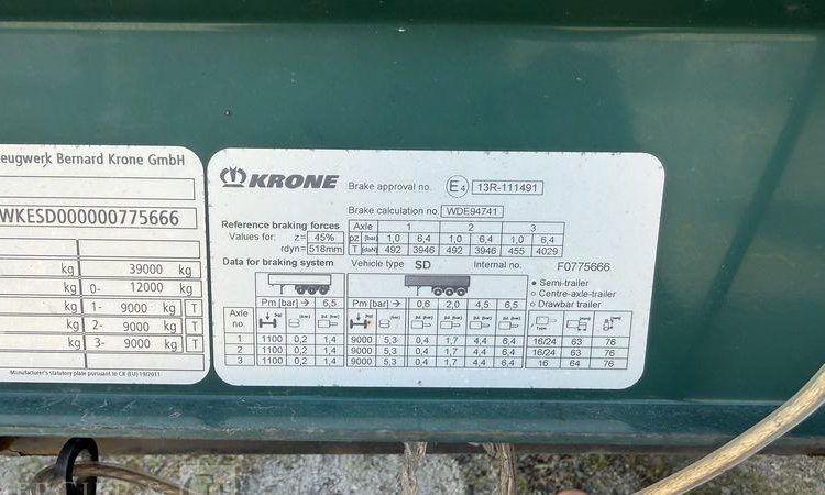 KRONE SREM PLSC 3 ESSIEUX 38T HAYON VERT EN-947-LK