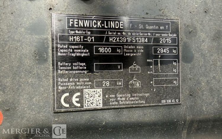 FENWICK CHARIOT ELEVATEUR H16T-01 – AN 2015 – CAP 1T600 – NON-ROULANT – 13951 HEURES ORA F51384