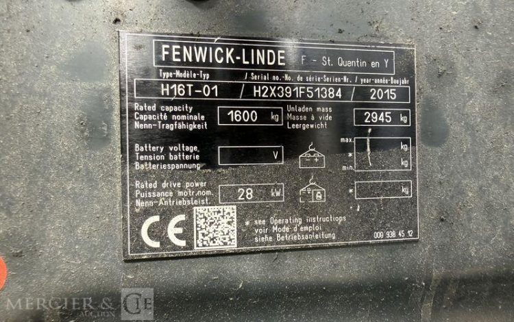 FENWICK CHARIOT ELEVATEUR H16T-01 – AN 2015 – CAP 1T600 – NON-ROULANT – 13951 HEURES ORA F51384