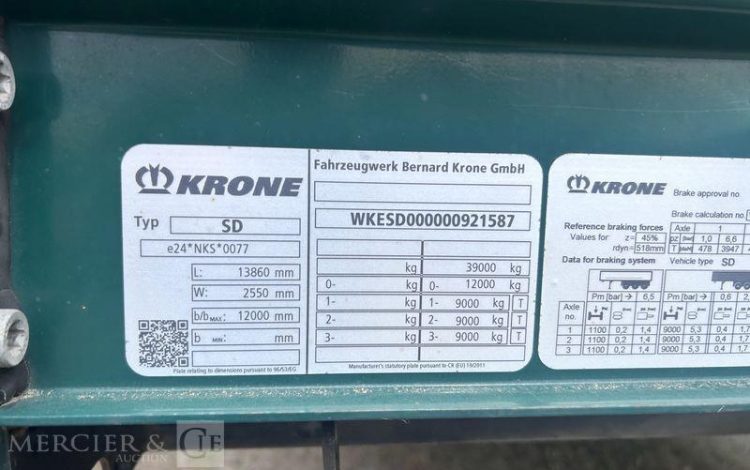KRONE SREM PLSC 3 ESSIEUX 38T HAYON VERT FP-695-MT