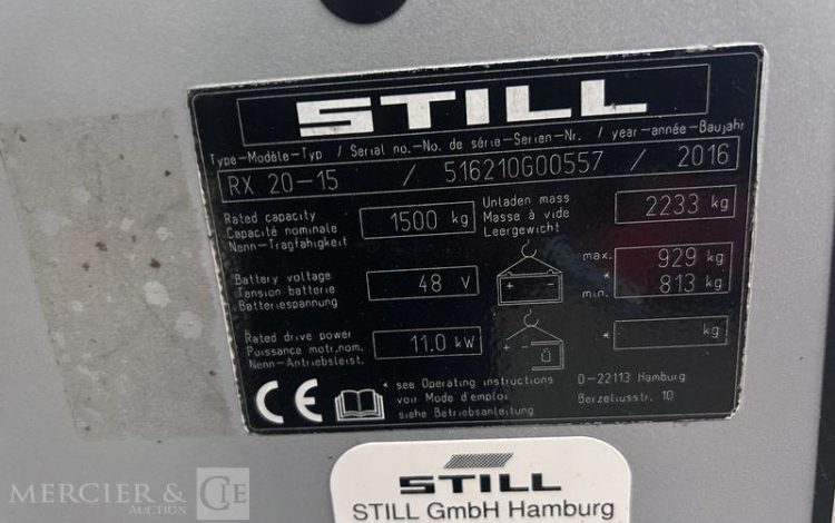 STILL CHARIOT ELEVATEUR ELEC RX20-15 – CAP 1T5 – AN 2016 GRIS G00557