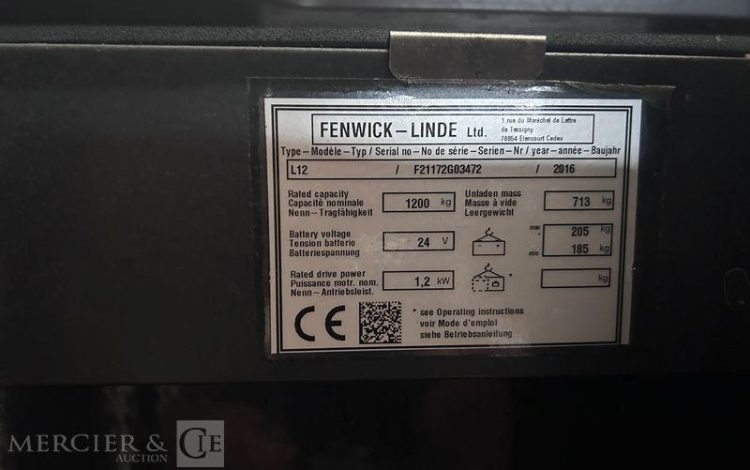 FENWICK GERBEUR ELECTRIQUE T12 – CAP 1T2 – AN 2016 – 2767 HEURES ROUGE G03472
