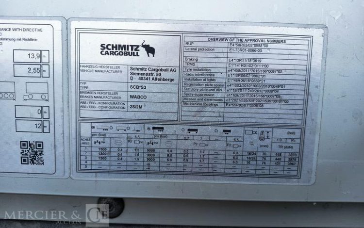 SCHMITZ CARGOBULL SEMI REMORQUE SCB S3 BACHEE 3 ESSIEUX – PTAC 38 TONNES – 258561 KMS – ANNEE 2024  GY-976-CR