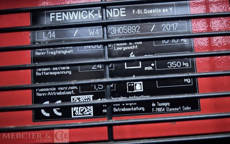 FENWICK GERBEUR ELECTRIQUE L14 – CAP 1T400 – AN 2017 ROUGE H05892