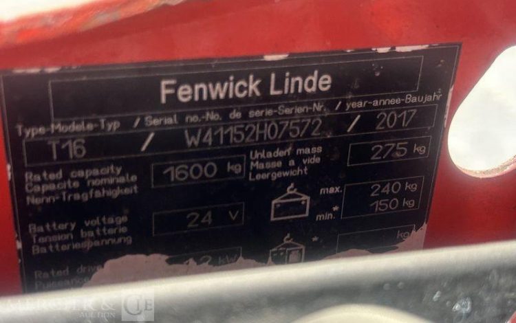 FENWICK TRANSPALETTE ELECTRIQUE T16 – CAP 1T6 – AN 2017 – 3167 HEURES ROUGE H07572