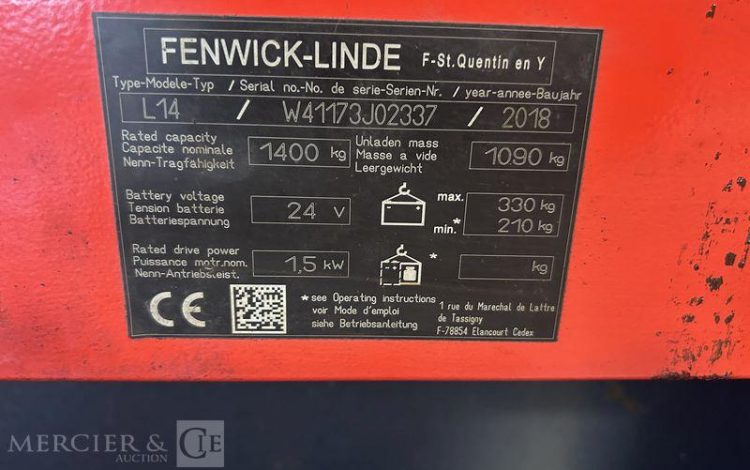 FENWICK GERBEUR ELECTRIQUE L14 – CAP 1T4 – AN 2018 ROUGE J02337