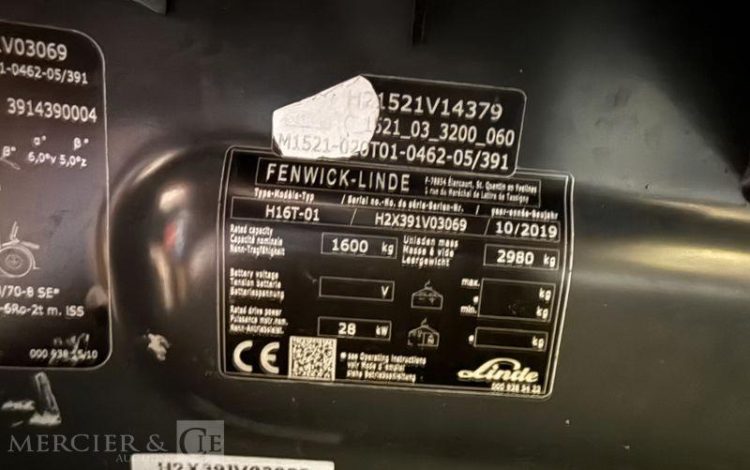 FENWICK CHARIOT ELEVATEUR H16T-01 – CAP T1600 – ANNEE 2019 – NON-ROULANT ORA V03069