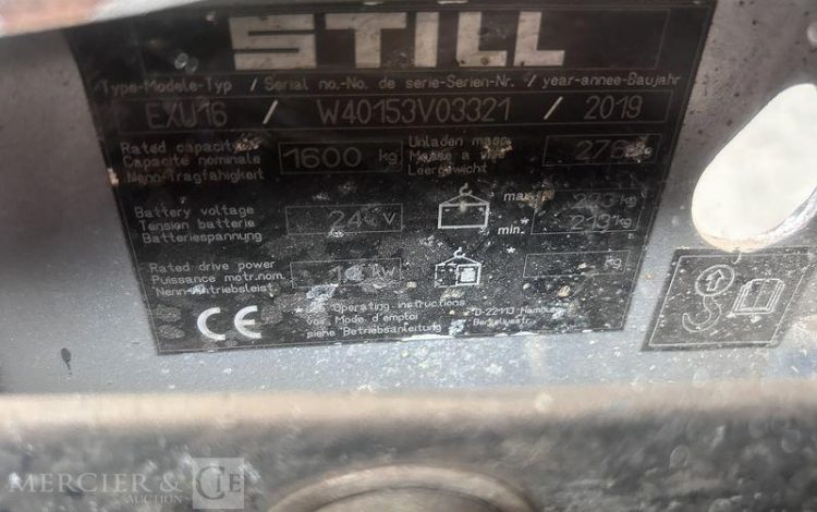 STILL TRANSPALETTE ELECTRIQUE EXU16 – CAP 1T6 – AN 2019 – 4228 HEURES JAUNE V03321